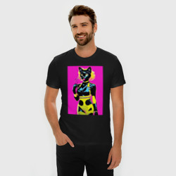 Мужская футболка хлопок Slim Black cat - fashionista - pop art - neural network - фото 2