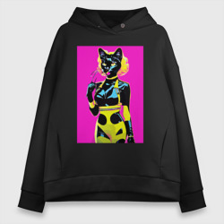 Женское худи Oversize хлопок Black cat - fashionista - pop art - neural network