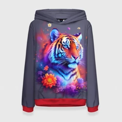 Женская толстовка 3D Тигр и краски - нейросеть