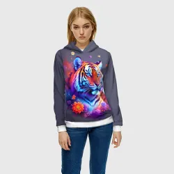 Женская толстовка 3D Тигр и краски - нейросеть - фото 2