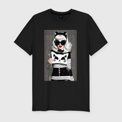 Мужская футболка хлопок Slim Девушка-кошка - поп-арт - нейросеть