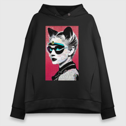 Женское худи Oversize хлопок Cat girl in a mask - neural network - pop art