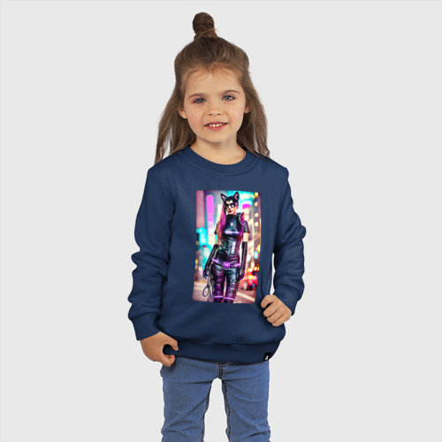 Детский свитшот хлопок с принтом Cyberpunk - cat girl - neural network, фото на моделе #1