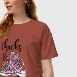 Женская футболка хлопок Oversize Chucks and pearls - фото 2