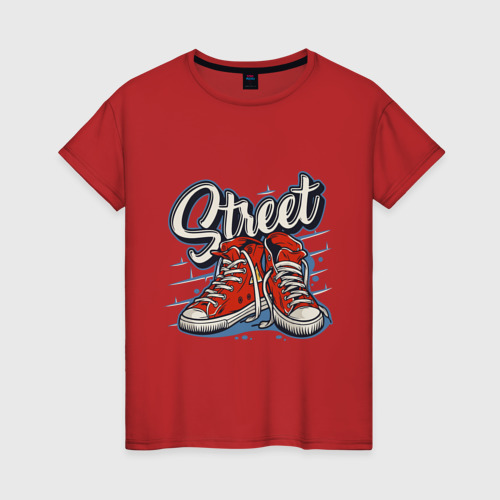 Женская футболка хлопок с принтом Street sneakers, вид спереди #2