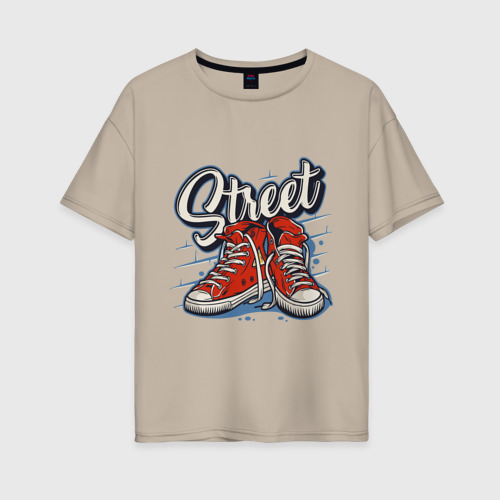 Женская футболка хлопок Oversize Street sneakers, цвет миндальный