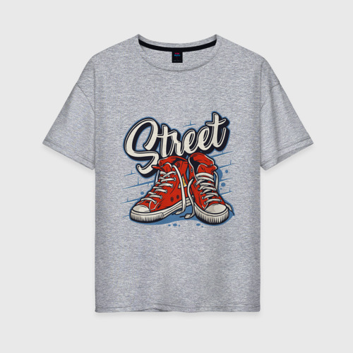 Женская футболка хлопок Oversize с принтом Street sneakers, вид спереди #2