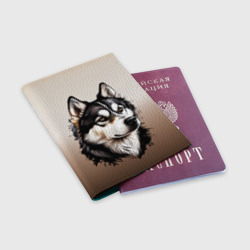 Обложка для паспорта матовая кожа Черно-белая собака Хаски - градиент - фото 2