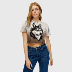 Женская футболка Crop-top 3D Черно-белая собака Хаски - градиент - фото 2