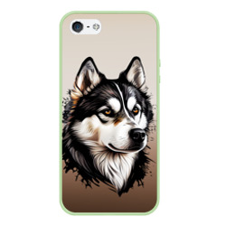 Чехол для iPhone 5/5S матовый Черно-белая собака Хаски - градиент
