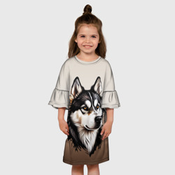 Детское платье 3D Черно-белая собака Хаски - градиент - фото 2