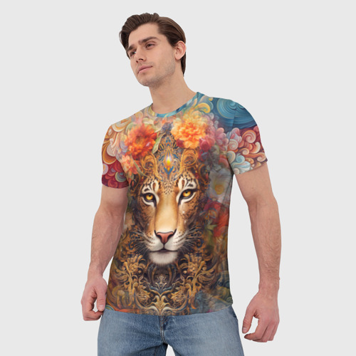 Мужская футболка 3D Леопард в тропиках, цвет 3D печать - фото 3