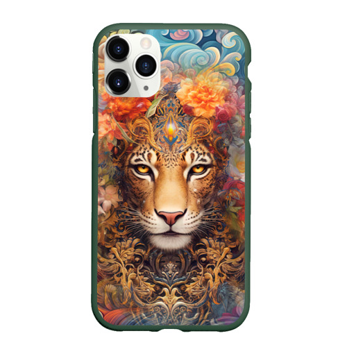 Чехол для iPhone 11 Pro матовый с принтом Леопард  в тропиках, вид спереди #2
