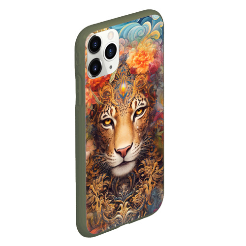 Чехол для iPhone 11 Pro матовый с принтом Леопард  в тропиках, вид сбоку #3