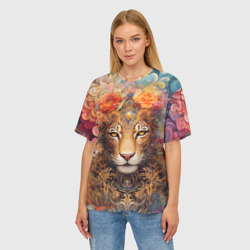 Женская футболка oversize 3D Леопард в тропиках - фото 2