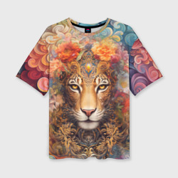 Женская футболка oversize 3D Леопард в тропиках