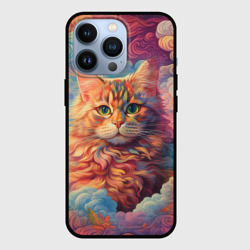 Чехол для iPhone 13 Pro Рыжий котик в цветных облаках