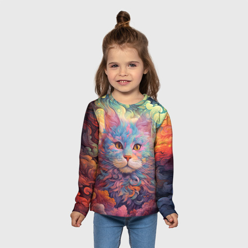 Детский лонгслив 3D Цветной кот в облаках, цвет 3D печать - фото 5