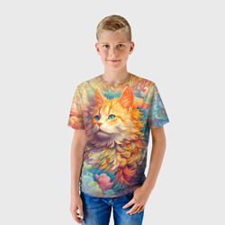 Детская футболка 3D Рыжий кот в цветных облаках - фото 2