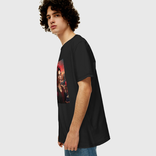 Мужская футболка хлопок Oversize Фрида и цветы, цвет черный - фото 5