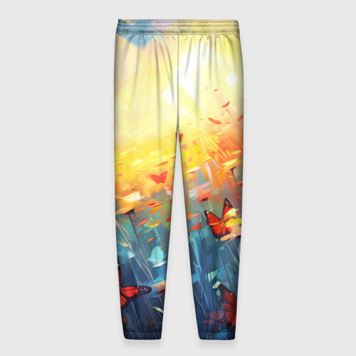 Мужские брюки 3D с принтом Бабочки  на лугу, вид сзади #1