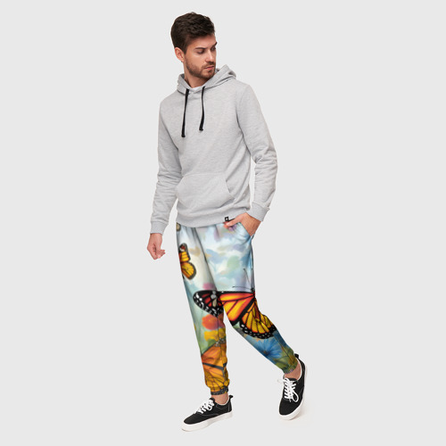 Мужские брюки 3D Яркие бабочки, цвет 3D печать - фото 3