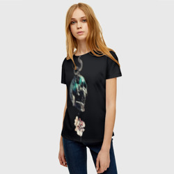 Женская футболка 3D Череп со змеёй и цветком - фото 2