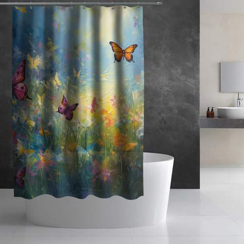 Штора 3D для ванной Лето и бабочки - фото 2