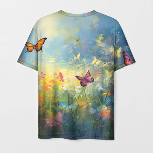 Мужская футболка 3D с принтом Лето и бабочки, вид сзади #1