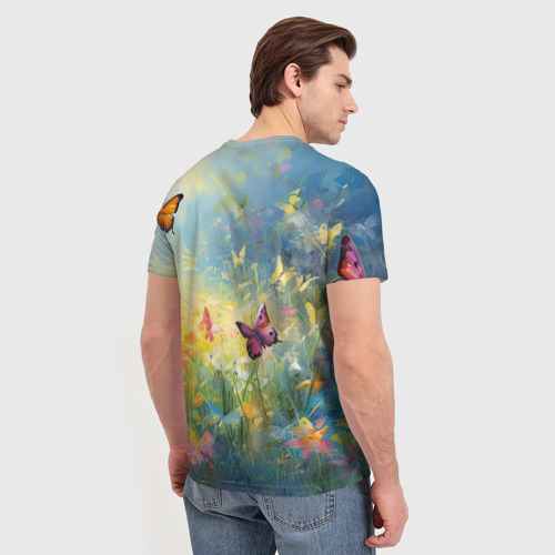Мужская футболка 3D с принтом Лето и бабочки, вид сзади #2