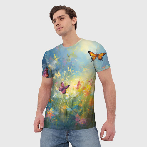 Мужская футболка 3D с принтом Лето и бабочки, фото на моделе #1
