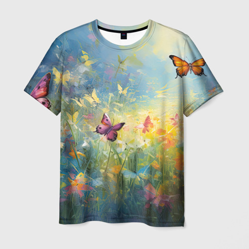 Мужская футболка 3D с принтом Лето и бабочки, вид спереди #2