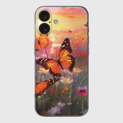 Чехол для iPhone 16 силиконовый с защитой камеры Летний фон бабочки