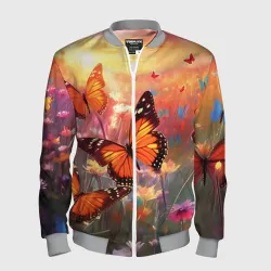 Мужской бомбер 3D Летний фон бабочки