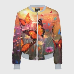 Женский бомбер 3D Летний фон бабочки