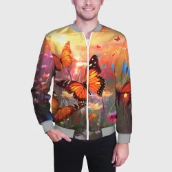 Мужской бомбер 3D Летний фон бабочки - фото 2