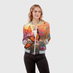 Женский бомбер 3D Летний фон бабочки - фото 2