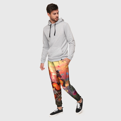 Мужские брюки 3D Летний фон бабочки, цвет 3D печать - фото 3