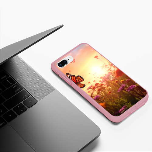 Чехол для iPhone 7Plus/8 Plus матовый Летний фон с бабочками, цвет баблгам - фото 5