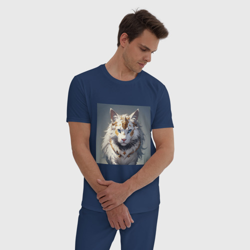 Мужская пижама хлопок Лев-император, цвет темно-синий - фото 3