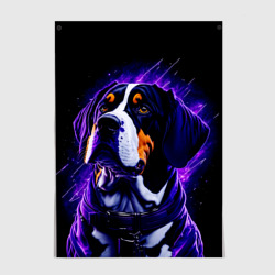 Постер Бигль - фиолетовый неон