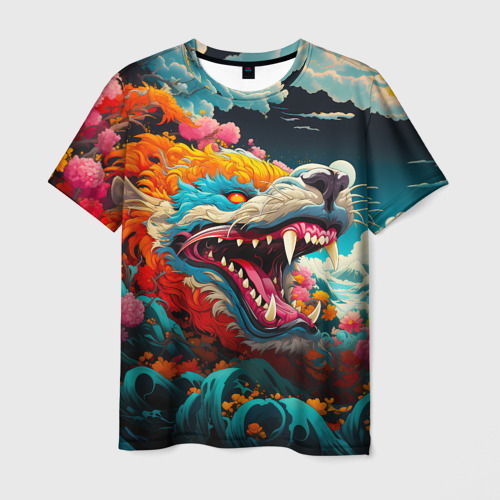 Мужская футболка с принтом Художественный дракон от нейросети, вид спереди №1