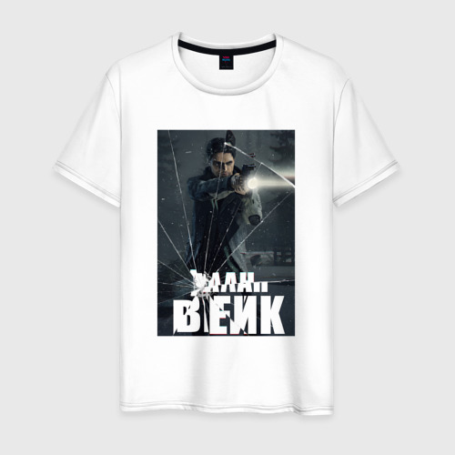 Мужская футболка из хлопка с принтом Алан Вейк за стеклом, вид спереди №1