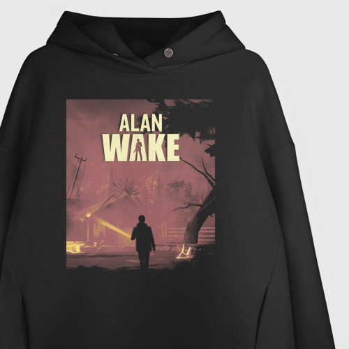 Женское худи Oversize хлопок Alan Wake art, цвет черный - фото 3