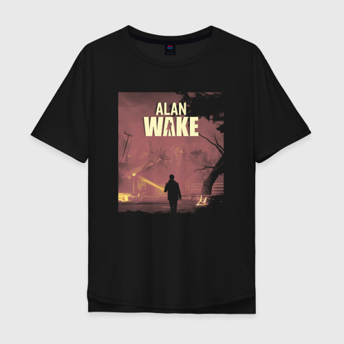 Мужская футболка хлопок Oversize с принтом Alan Wake art, вид спереди #2
