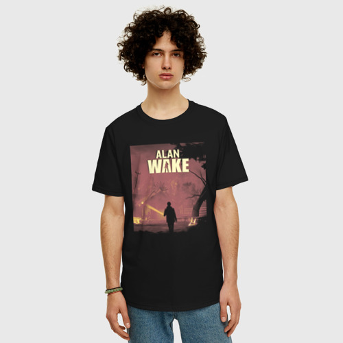 Мужская футболка хлопок Oversize с принтом Alan Wake art, фото на моделе #1