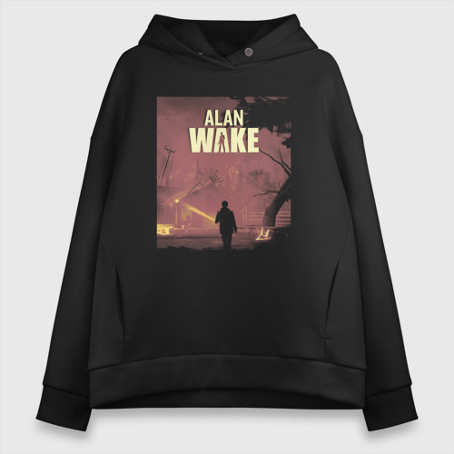 Женское худи Oversize хлопок Alan Wake art, цвет черный