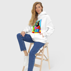 Худи с принтом Мишутка в пэчворк свитере - поп-арт ai для женщины, вид на модели спереди №5. Цвет основы: белый