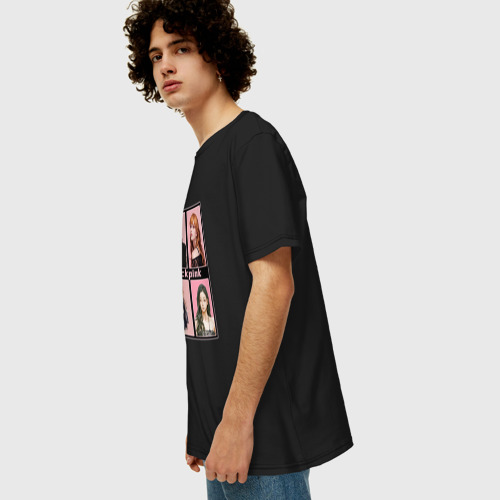 Мужская футболка хлопок Oversize Blackpink K-pop группа в аниме стиле, цвет черный - фото 5