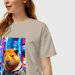 Женская футболка хлопок Oversize Cool capybara - urban style - neural network - фото 2